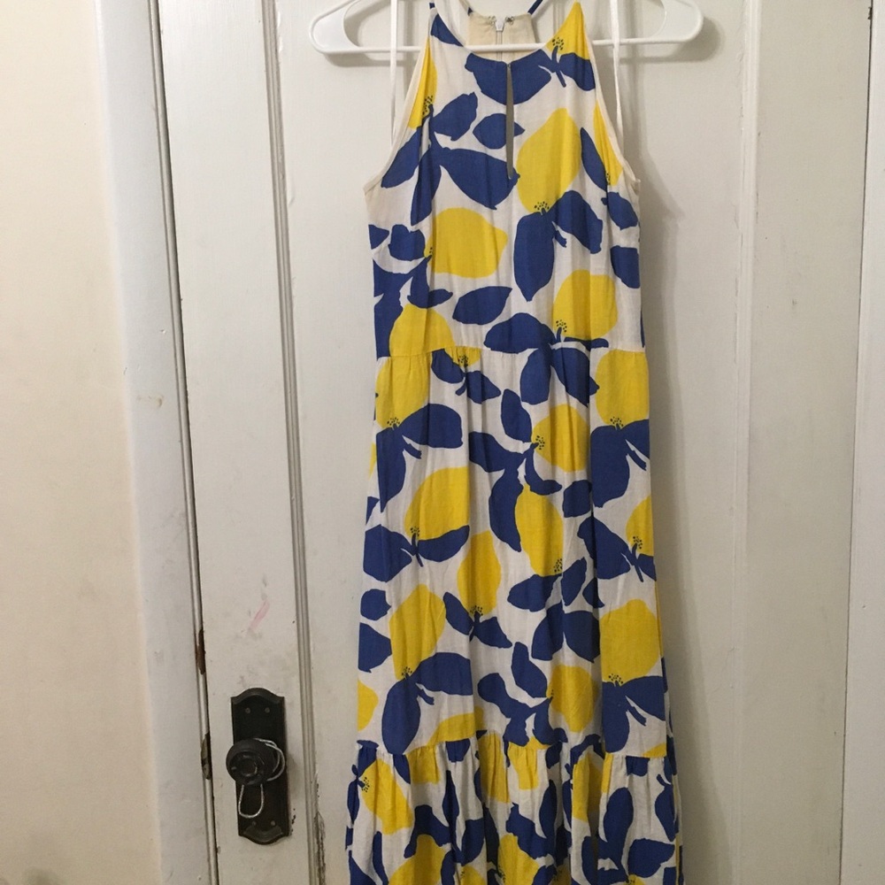 LOFT Blue and Yellow Midi Dress